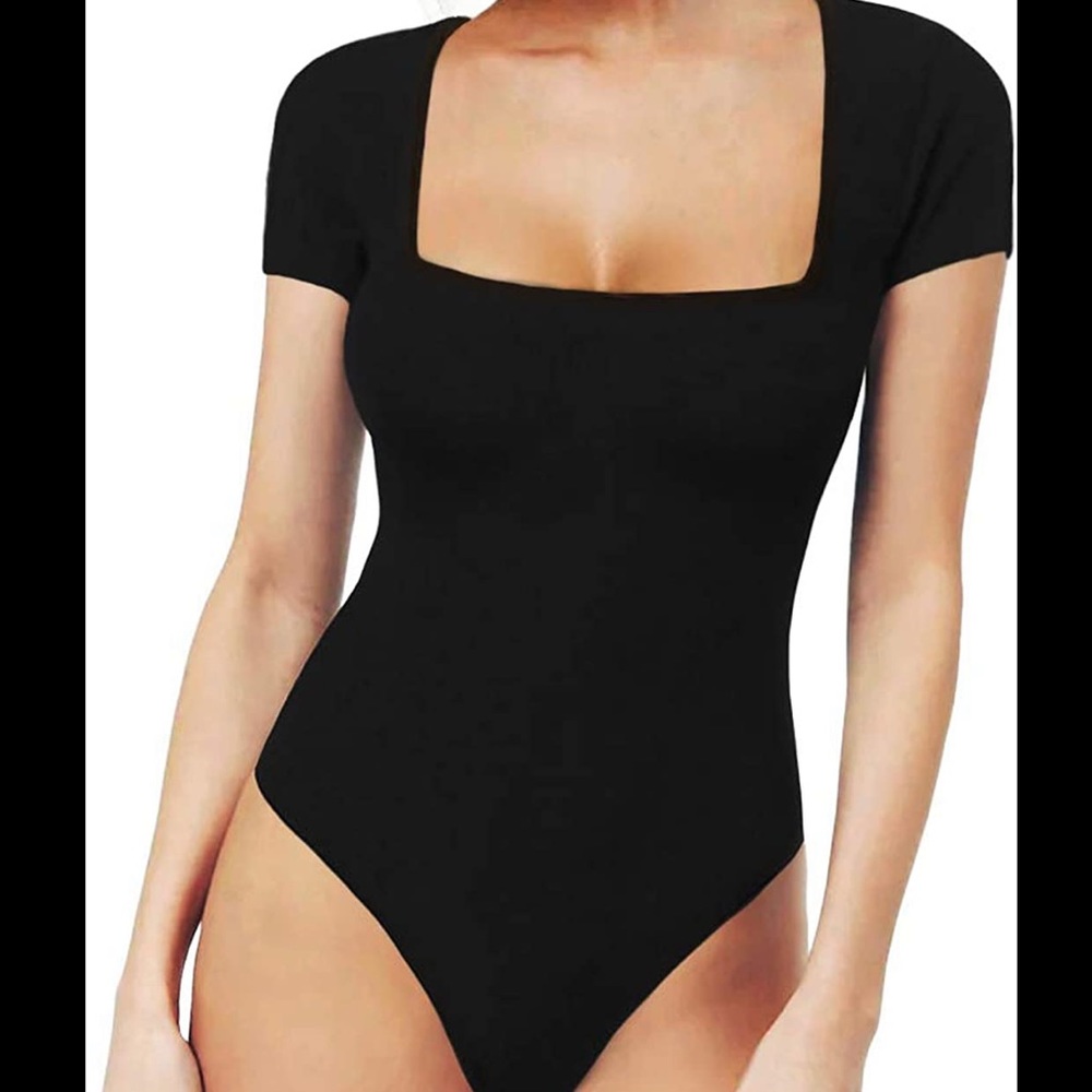 Square Neck Black Bodysuit Mangopop